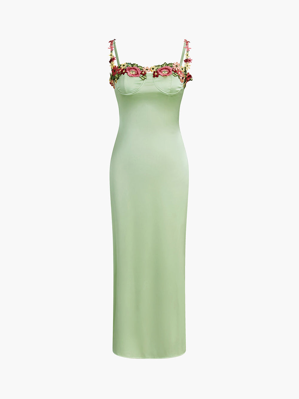 Roxane | Robe longue en satin avec bretelles florales